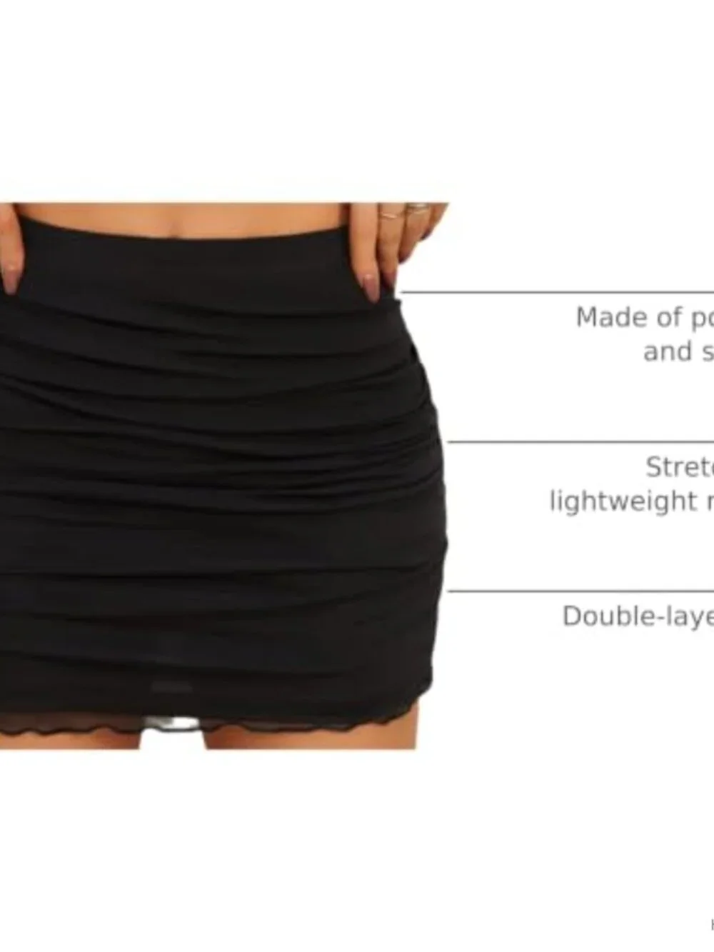 Ruched Bodycon Double Layer Mini Skirt with Lettuce Trim - Stretchy Office Club